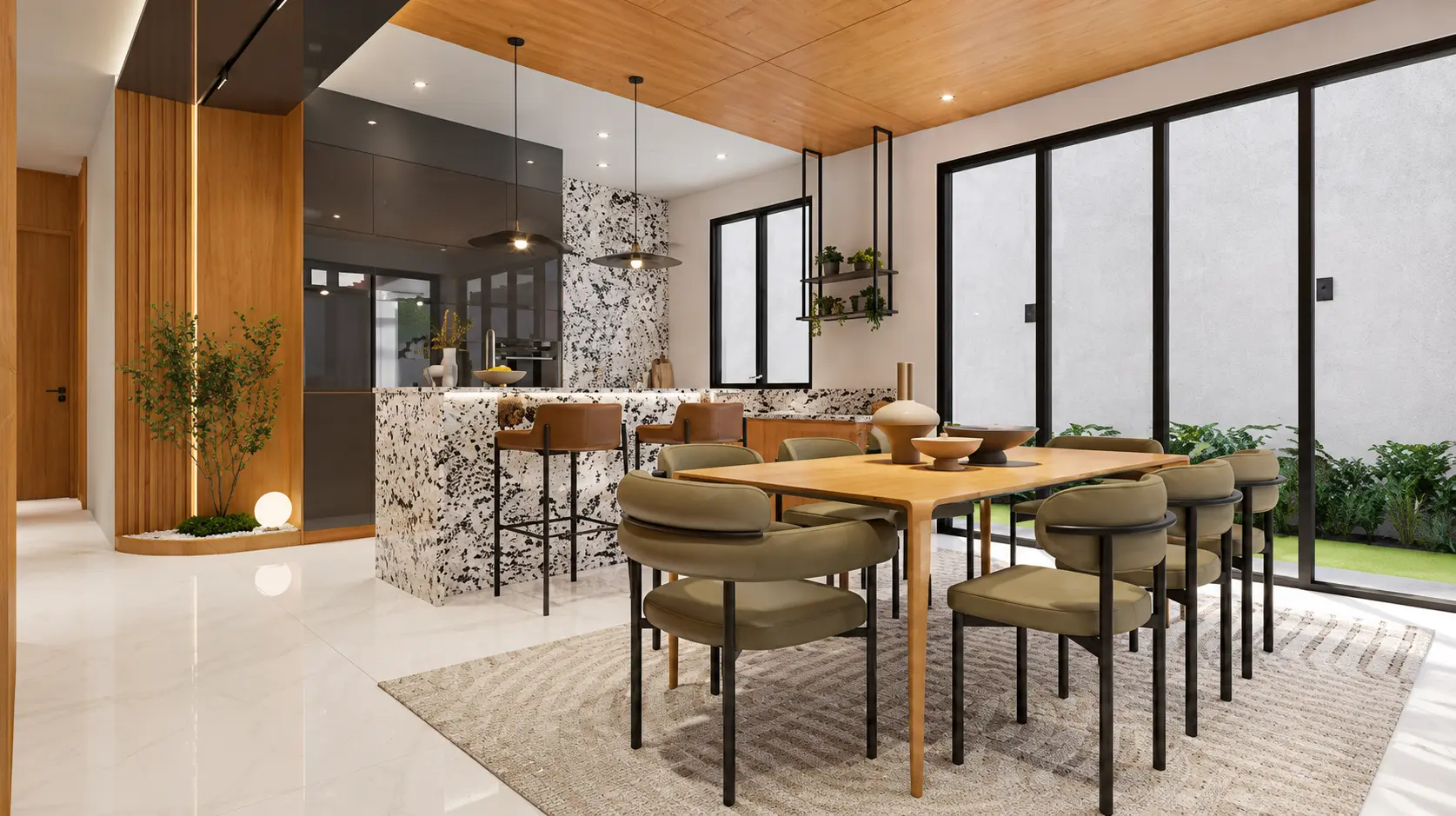 Warm Modern Kitchen Dining Interior